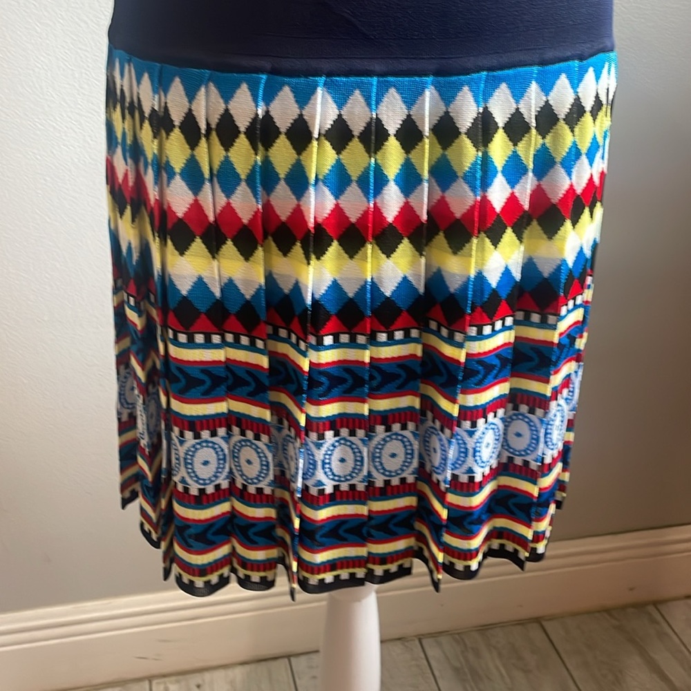 [Mary Katrantzou] Navy Blue Pleated Skirt Knit Dress - Size Medium - Picture 2 of 6